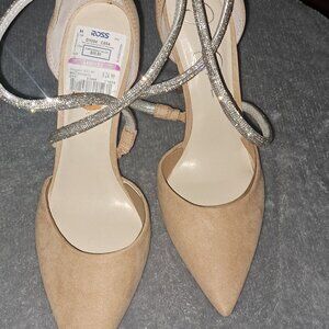 Jessica Simpson Wilira Rhinestone Strap Pump Suede Pointed Toe Heel